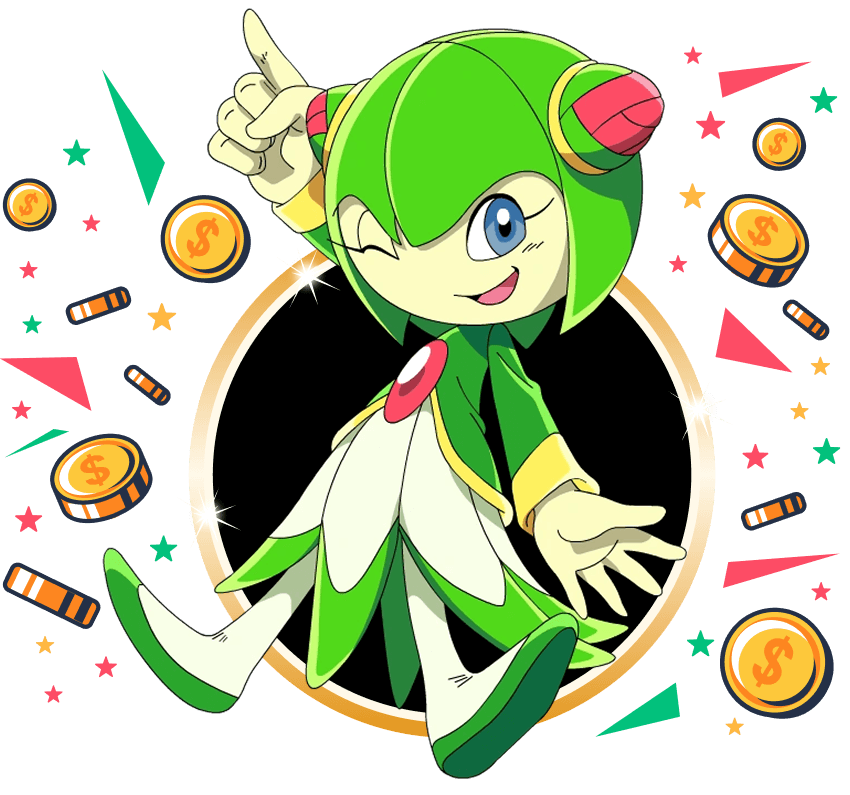 Cosmo Jackpot mascot surrounded by tickets and coins